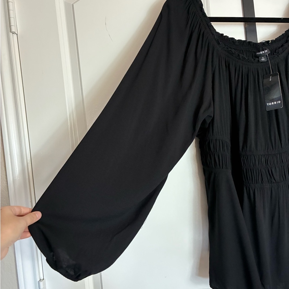 Torrid Black Rayon Slub Waist Detail Blouson Sleeve Blouse NWT Size 3X - Picture 8 of 11